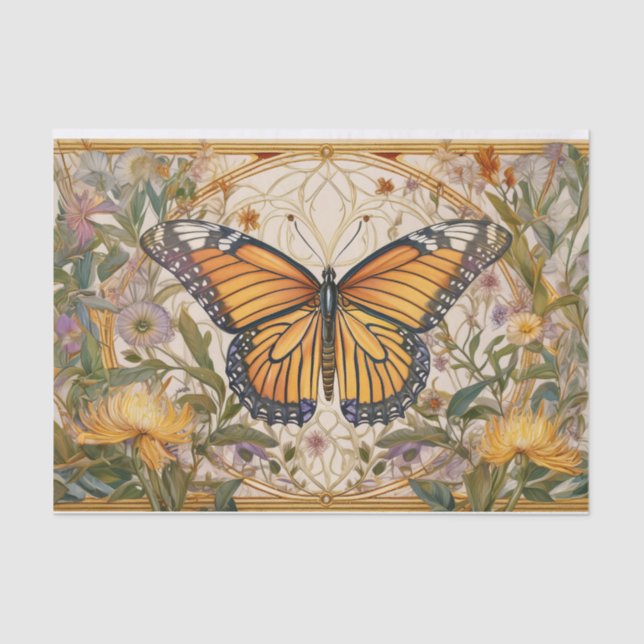 Monarch Butterfly Elegante, Wildblumen & Gold Seidenpapier (Vorderseite)