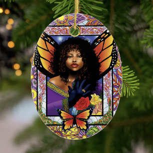 Monarch Butterfly Fairy Lila Keramik Ornament