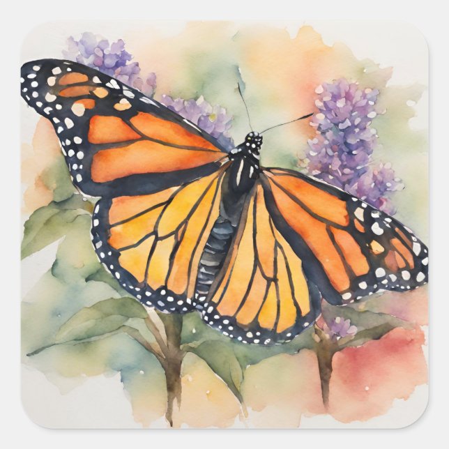 Monarch Butterfly Farbe Druck Quadratischer Aufkleber (Vorderseite)