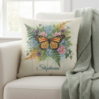 Monarch Butterfly Floral Watercolor Garden Kissen