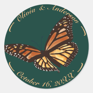 Monarch Butterfly Forest Green Hochzeit im Herbst Runder Aufkleber