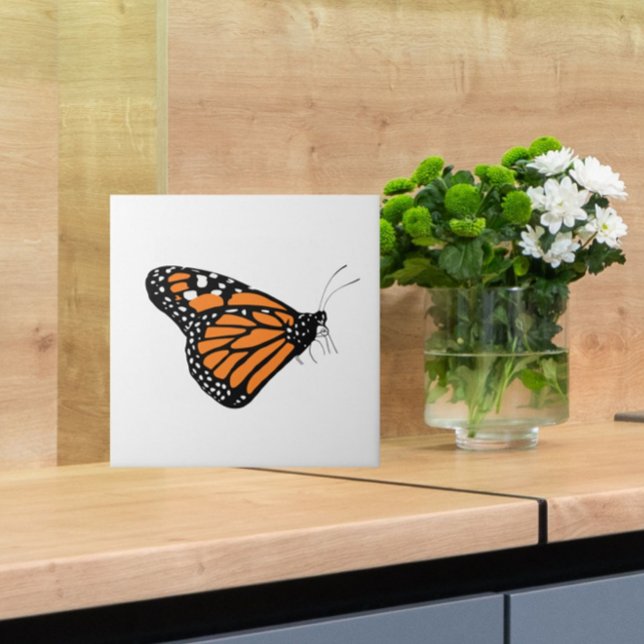 Monarch Butterfly Illustration Orange und Weiß Fliese (Let this elegant monarch butterfly grace your kitchen, bathroom or other tiled space!)