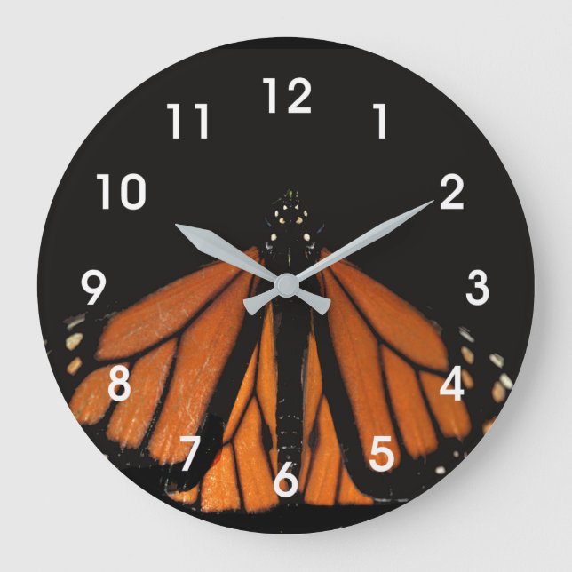 Monarch Butterfly im Schlüssel von Orange Große Wanduhr (Vorderseite)