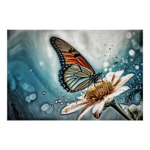 *~* Monarch Butterfly Künstlerische AQUAMARINE Blu Poster