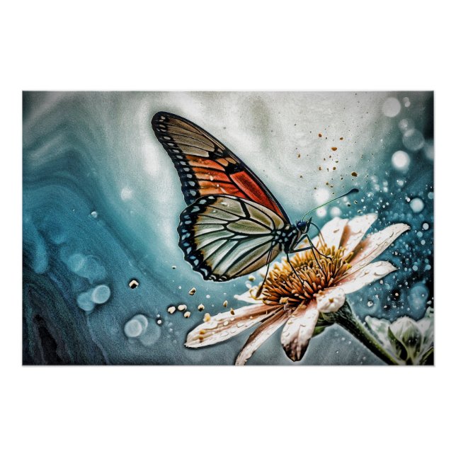*~* Monarch Butterfly Künstlerische AQUAMARINE Blu Poster (Vorderseite)
