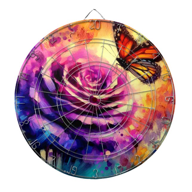 Monarch Butterfly Lila Rose Sunset Orange Dartscheibe (vorne)