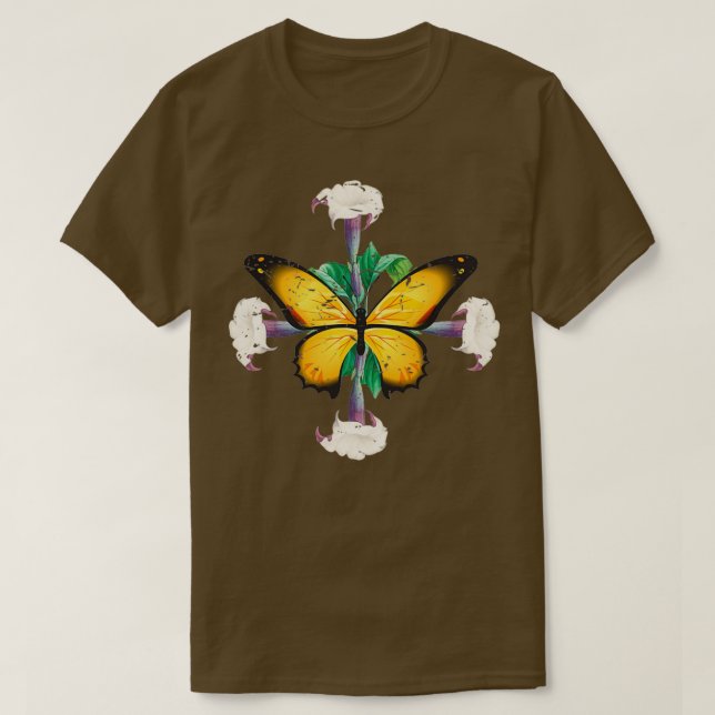 Monarch Butterfly mit Datura-Blüten-Blatt Mandala T-Shirt (Design vorne)