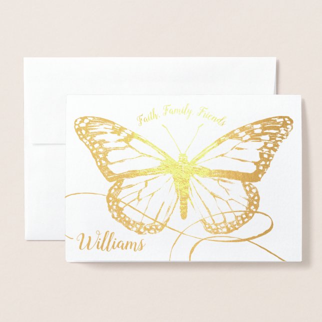 Monarch Butterfly Mit Monogramm Gold Folienkarte (Vorderseite mit Umschlag)
