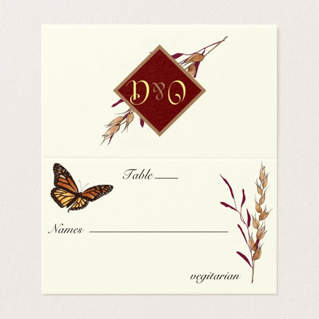 Monarch Butterfly-Monogramm Hochzeit im Herbst (Außenseite Aufgefaltet)