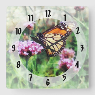 Monarch Butterfly on Pink Lantana Quadratische Wanduhr