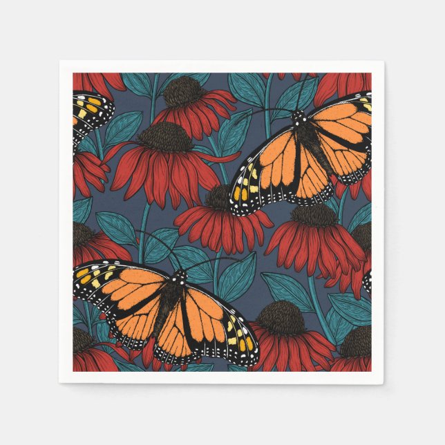 Monarch butterfly on red coneflowers serviette (Vorderseite)