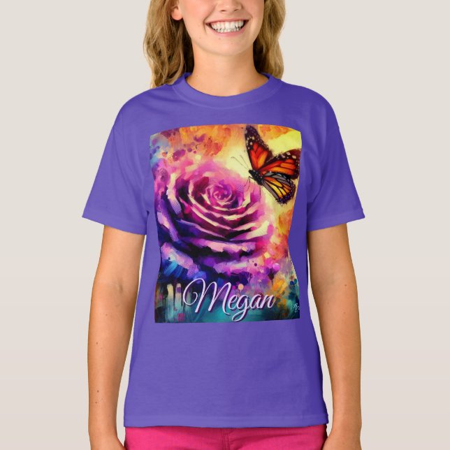 Monarch Butterfly on Rose at Sunset Personalized T-Shirt (Vorderseite)