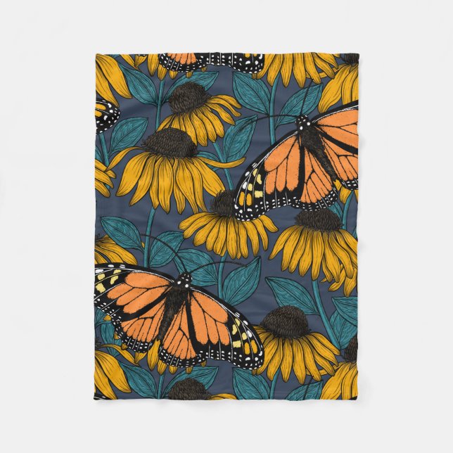Monarch butterfly on yellow coneflowers fleecedecke (Vorderseite)