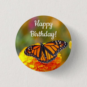 Monarch Butterfly Orange Marigold Foto Geburtstag Button