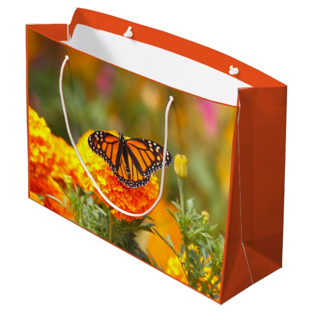 Monarch Butterfly Orange Marigold Foto Große Geschenktüte (Rückseite Schrägansicht)