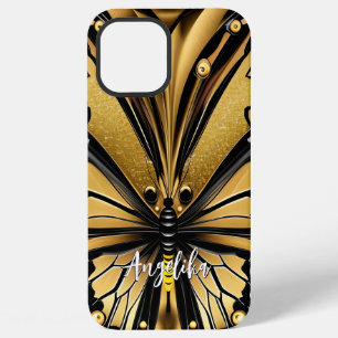 Monarch Butterfly Personalisiert Name Gold und Bla iPhone 12 Pro Max Hülle