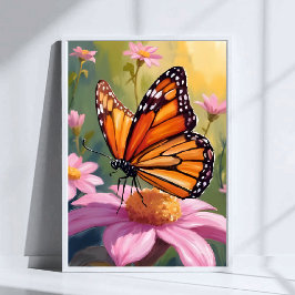 Monarch Butterfly Pink Blume Blumengemälde Poster