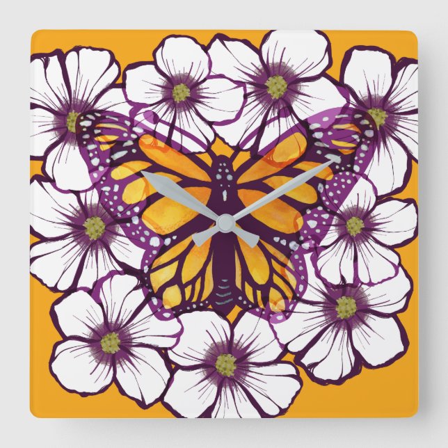 Monarch Butterfly Quadratische Wanduhr (Vorderseite)