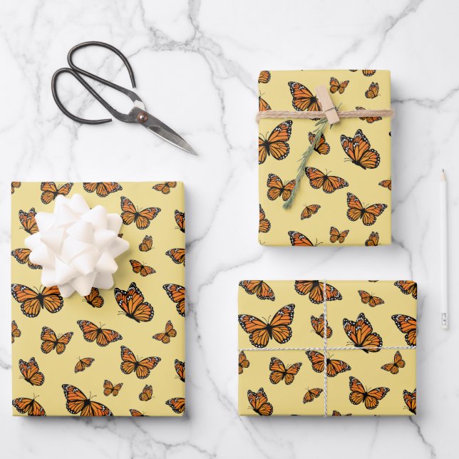 Monarch Butterfly Random Flight Pattern Geschenkpapier Set (Vorderseite)