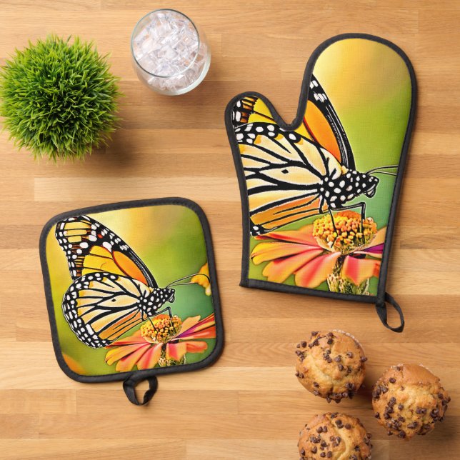 Monarch Butterfly Sip Design Ofenhandschuh & Topflappen-Set (Oben Unten)
