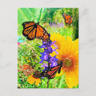 Monarch Butterfly Sonnenblumengarten Postkarte