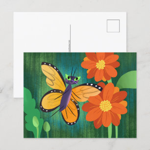 Monarch Butterfly und Red Mum Daisies Postkarte