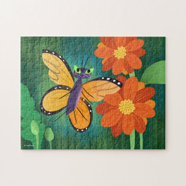 Monarch Butterfly und Red Mum Daisies Puzzle (Horizontal)