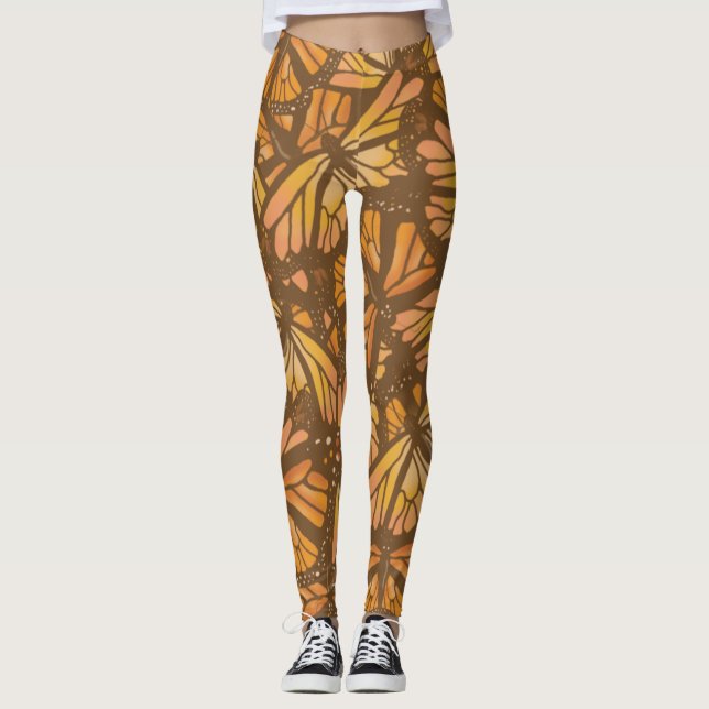 MONARCH BUTTERFLY verblasstes Muster Gold Leggings (Vorderseite)