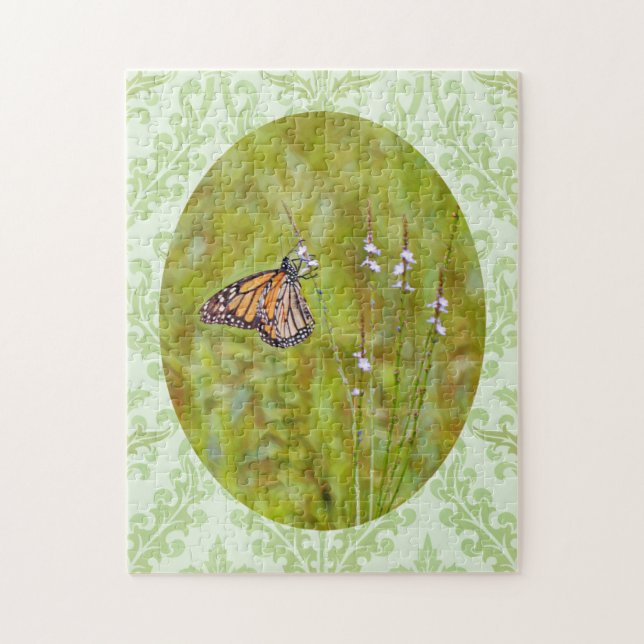 Monarch Butterfly-Wildblumen Gemustertes Puzzle (Vertikal)