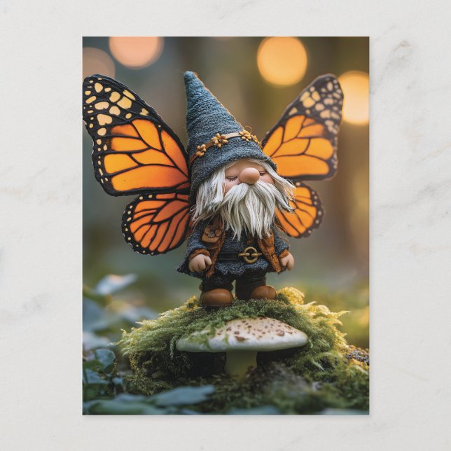 Monarch Butterfly Winged Gnome - Fantasiewesen Postkarte (Vorderseite)