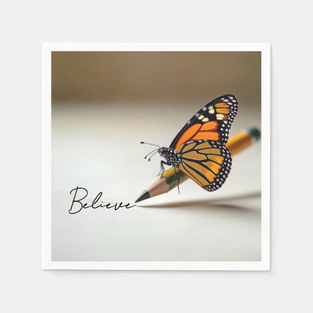 Monarch Butterfly With Believe Text Serviette (Vorderseite)