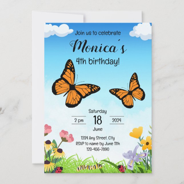 Monarch Butterfly zum Geburtstag Einladung (Vorderseite)