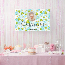 Monarch Frog Baby Foto Blue Watercolor Banner