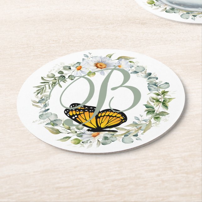 Monarch Monogram Paper-Untersetzer Runder Pappuntersetzer (Angewinkelt)