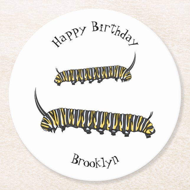 Monarch Raupe Cartoon Runder Pappuntersetzer (Vorderseite)