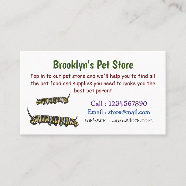 Monarch Raupe Cartoon Visitenkarte (Vorderseite)