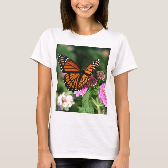 Monarch-Schmetterling auf Lantana-Blume T-Shirt (Vorderseite)