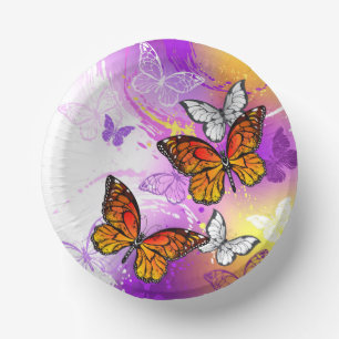 Monarch-Schmetterlinge auf violettem Hintergrund Pappteller
