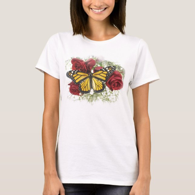 Monarch-Schmetterlings-Rosen-großer T - Shirt (Vorderseite)