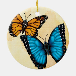 Monarch und blaue Morpho Schmetterlings-Verzierung Keramikornament