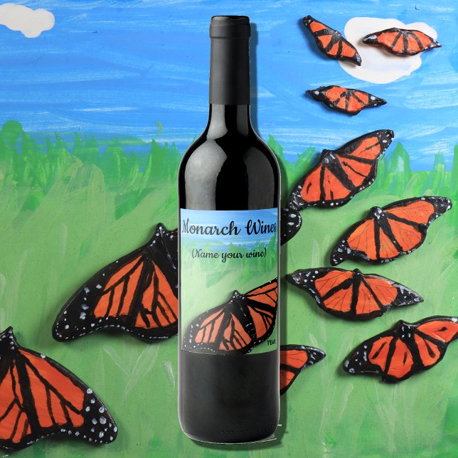 Monarch Wine Butterfly Weinetikett (Hand sculptured clay Monarchs, acrylic painted and photographed on a 5" x 8" background)