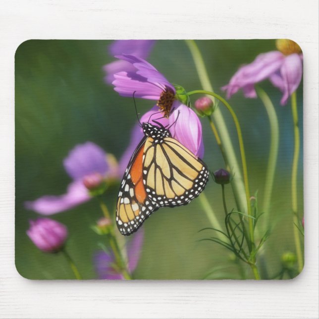 Monarchfalter auf rosa Blumen-Mauspad Mousepad (Vorne)