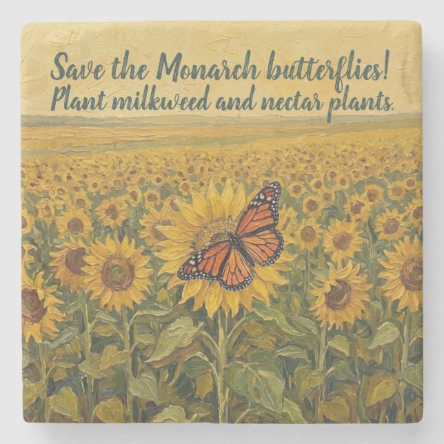 Monarchfalter auf Sonnenblume Steinuntersetzer (Vorderseite)