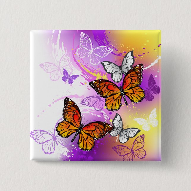 Monarchfalter auf violettem Hintergrund Button (Vorderseite)