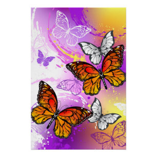 Monarchfalter auf violettem Hintergrund Poster