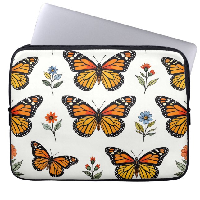 Monarchfalter-Blumenmuster Laptopschutzhülle (Vorderseite)