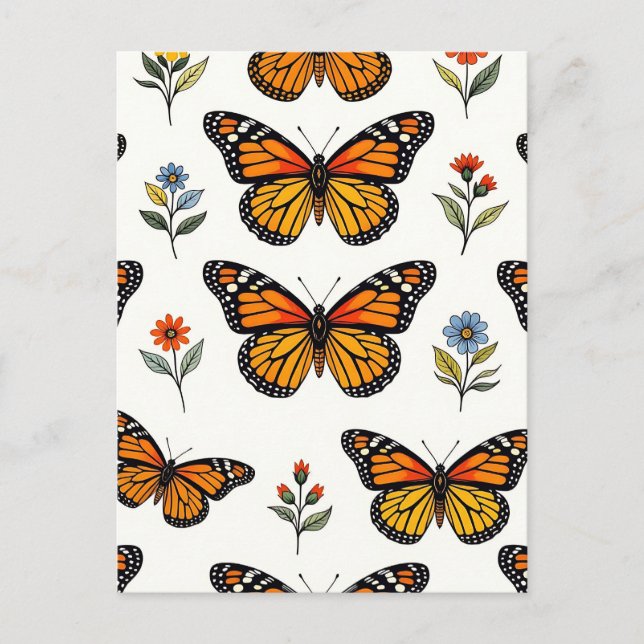 Monarchfalter-Blumenmuster Postkarte (Vorderseite)