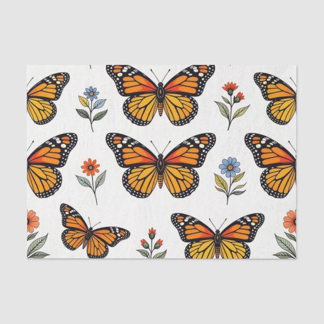Monarchfalter-Blumenmuster Seidenpapier (Vorderseite)