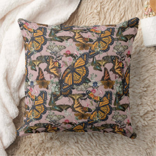 Monarchfalter & Florales Botanisches Muster Kissen