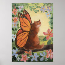 Monarchfalter-Katze auf Wiesen-Wandkunst